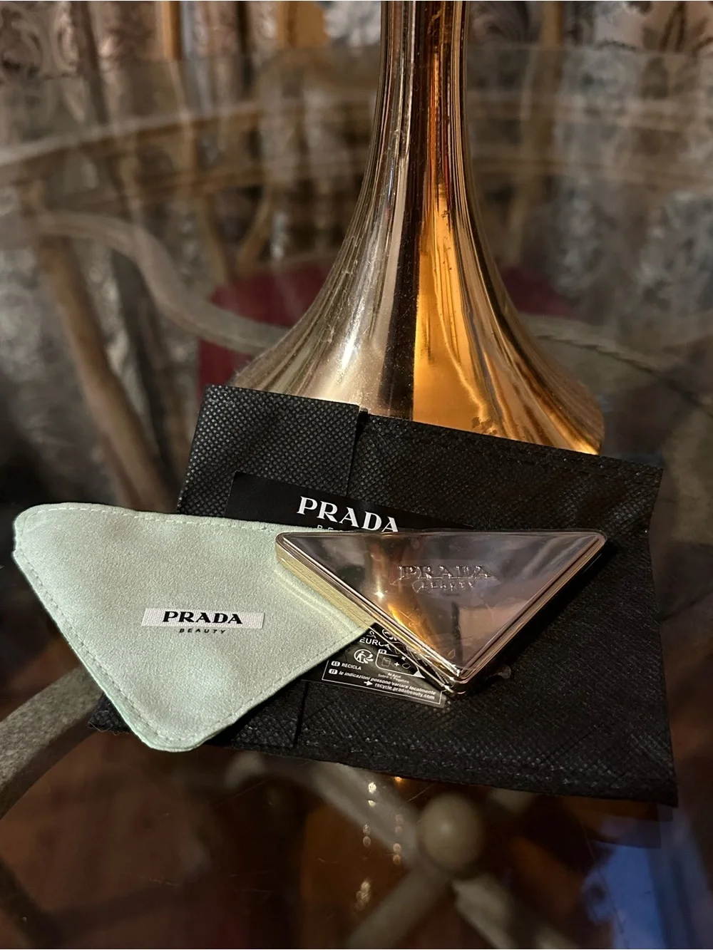 Prada Gold and Silver Triangle Compact Mirror